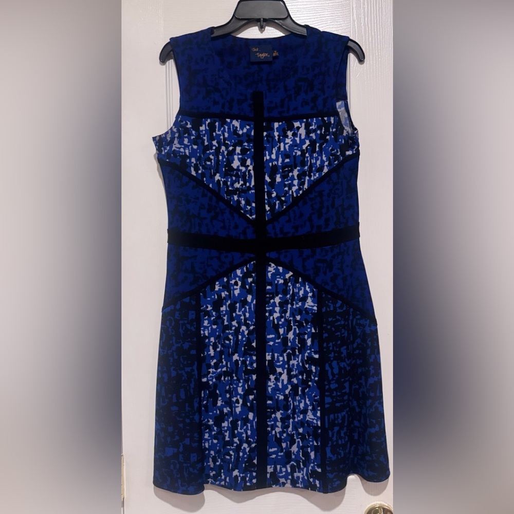 Taylor Blue and Black Geometric Mini Dress